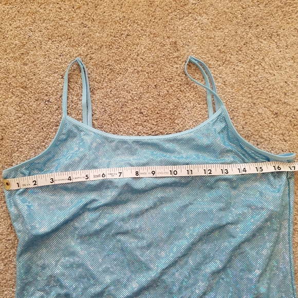 NWOT Sparkly Iridescent Baby Blue Tank Top Shorts Hot Pants Rave Set M 8 10 Jr L - Picture 6 of 10